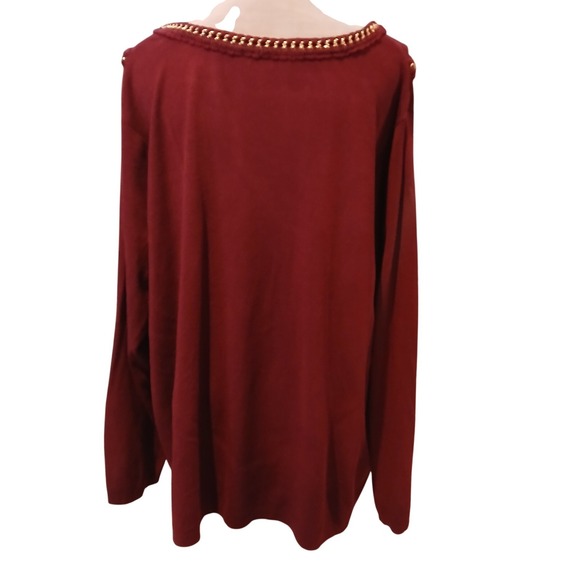 Burgundy sz 2x Gold Chain Trim Button Front Cardigan Sweater Womens Large Formal - Picture 6 of 11
